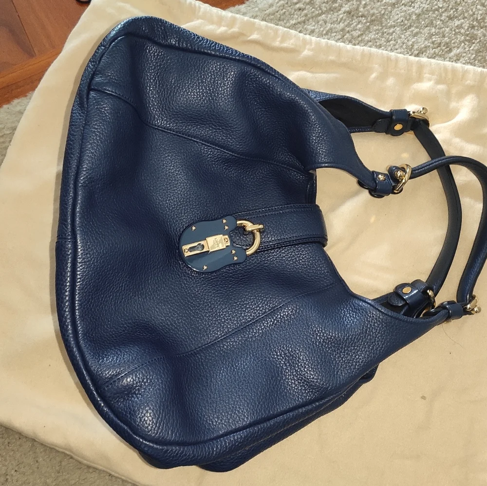 LOEWE Calle Navy Gained Leather Hobo Bag